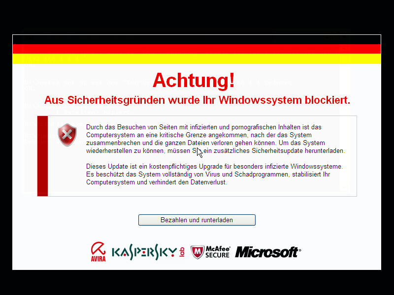 Ransomware asking the user to pay (in German)